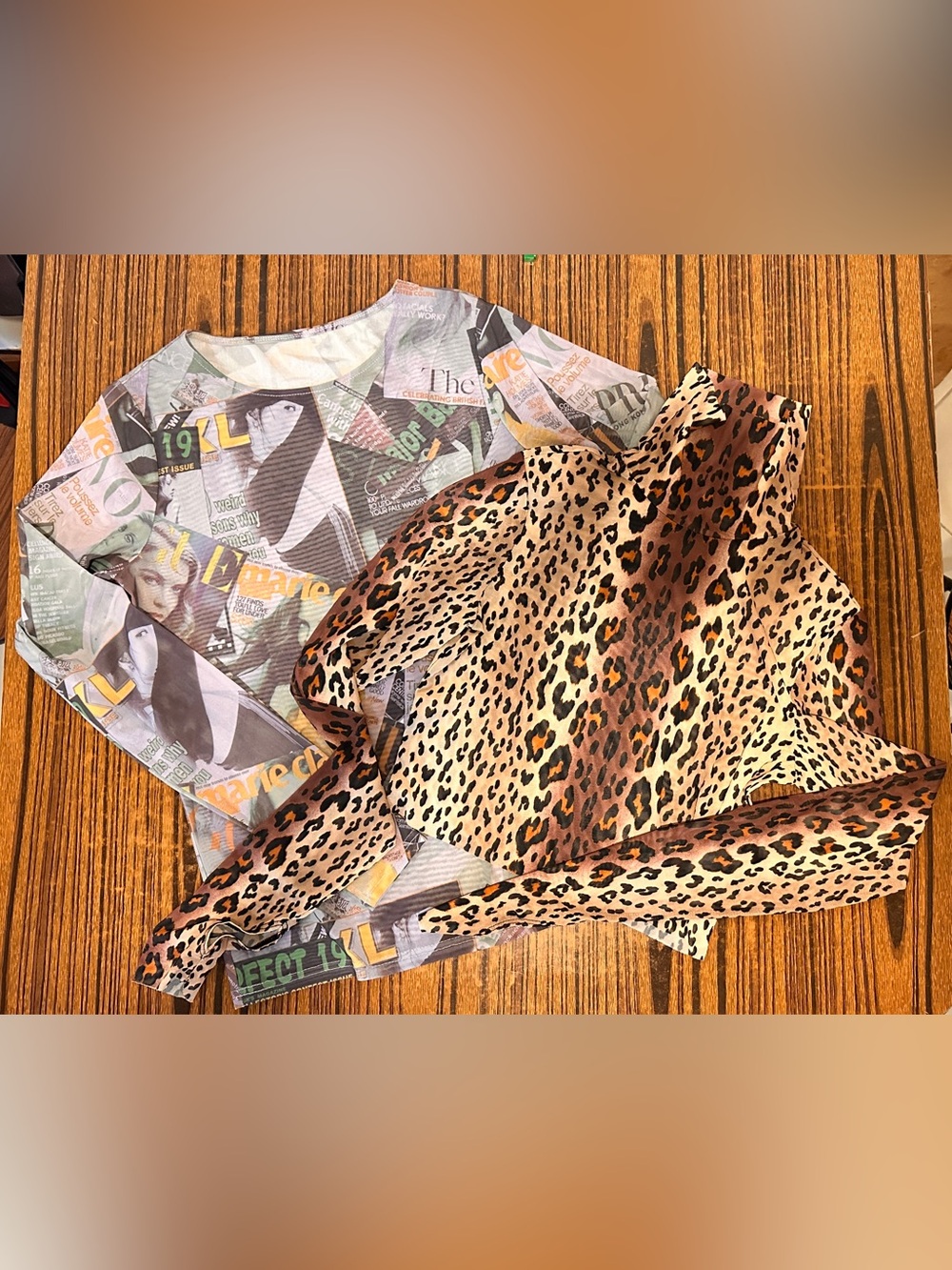 ⛔️just want to rip off them Leopard Print & printed Long Sleeve Mesh fabric Top